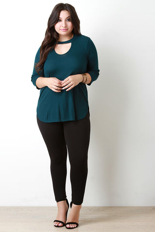 Three Quarter Sleeve Keyhole Neckline Thermal Top