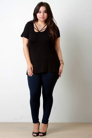Strappy Round Neck High Low Top