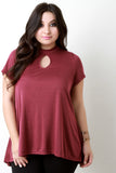 Mock Neck Keyhole Flowing Hem Tee