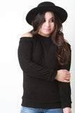 Cold Shoulder Rib Knit Trim Sweater