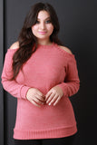 Cold Shoulder Rib Knit Trim Sweater