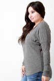 Rib Knit Adjustable Zipper Neckline Long Sleeve Top