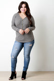 Rib Knit Adjustable Zipper Neckline Long Sleeve Top