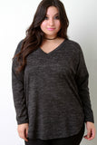 Marled Knit Elbow Patch Sweater Top