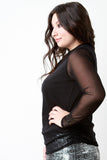 Mesh Long Sleeve Keyhole Top