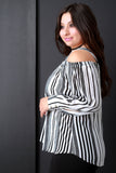 Striped Cold Shoulder Long Sleeves Top