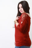 Lace Up Cold Shoulder Dolman Top