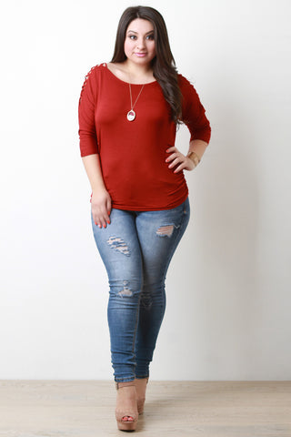 Lace Up Cold Shoulder Dolman Top