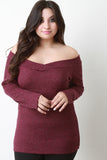 Off The Shoulder V Neck Rib Knit Sweater