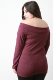 Off The Shoulder V Neck Rib Knit Sweater