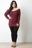 Off The Shoulder V Neck Rib Knit Sweater