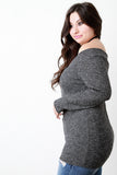 Off The Shoulder V Neck Rib Knit Sweater