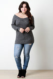 Off The Shoulder V Neck Rib Knit Sweater