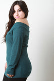 Off The Shoulder V Neck Rib Knit Sweater