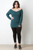Off The Shoulder V Neck Rib Knit Sweater