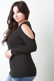 Lace Up V Neck Cold Shoulder Top