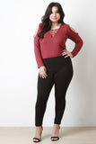 Lace Up V Neck Cold Shoulder Top
