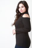 Long Sleeve Cold Shoulder Rib Knit Keyhole Top