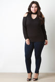 Long Sleeve Cold Shoulder Rib Knit Keyhole Top