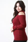 Long Sleeve Cold Shoulder Rib Knit Keyhole Top