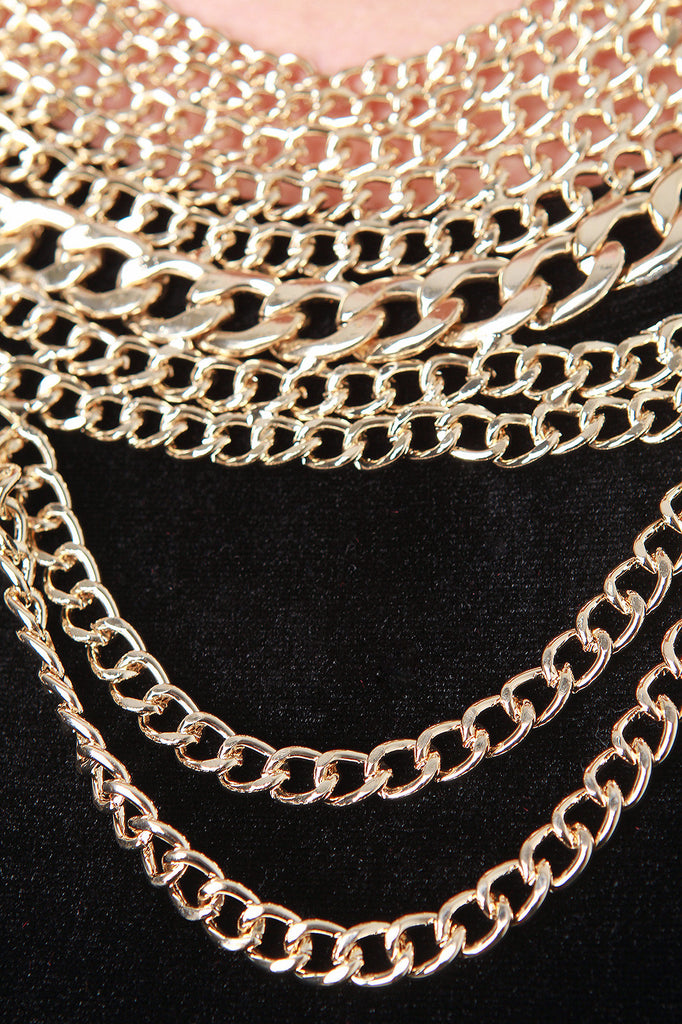 Gold Member Draped Chain Collar Necklace Set