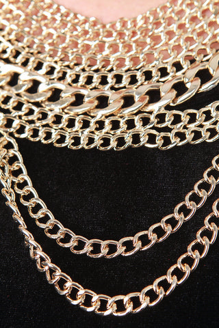 Gold Member Draped Chain Collar Necklace Set