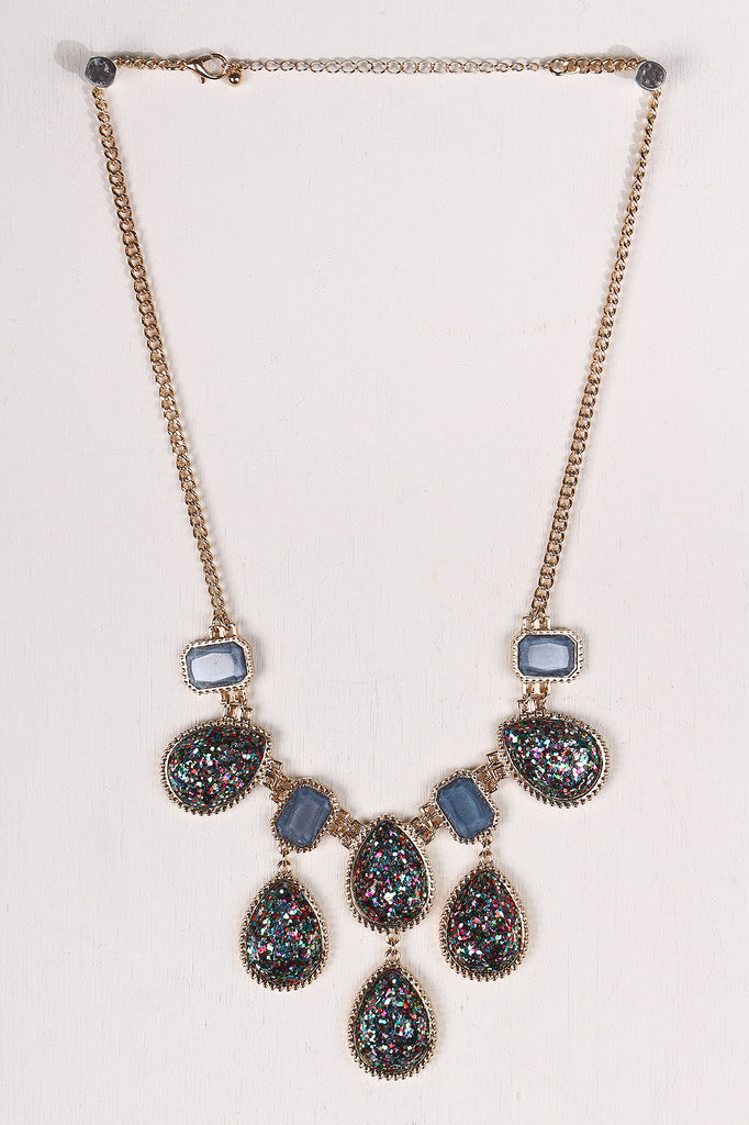 Glitter Teardrop Gemstone Statement Necklace
