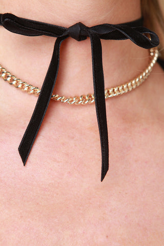 Chain And Velvet Self Tie Choker Necklace