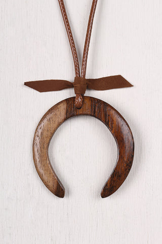 Wooden Crescent Moon Pendant Necklace