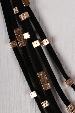 Layered Vegan Leather Beaded Choker