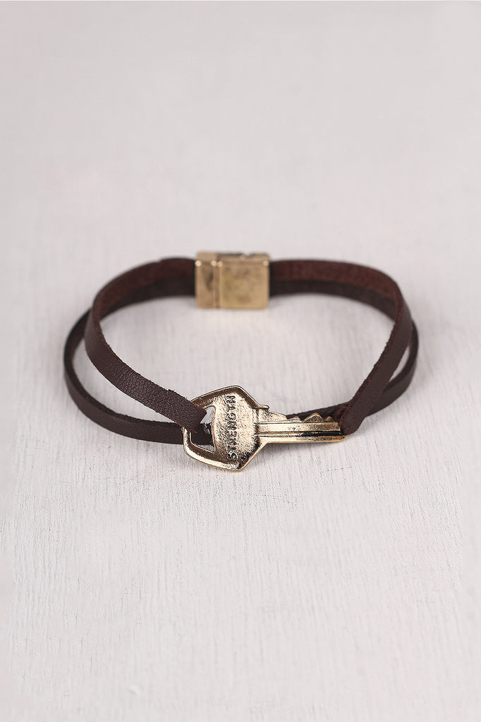 Strength is Key Vegan Leather Bracelet