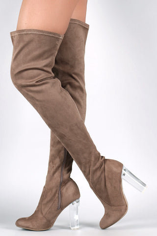 Wild Diva Lounge Suede Chunky Lucite Heel Boots