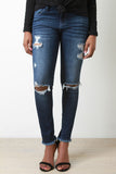 Distress Frayed Hem Skinny Jeans