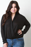 Melange Knit Surplice Drop Shoulder Top
