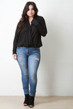Melange Knit Surplice Drop Shoulder Top