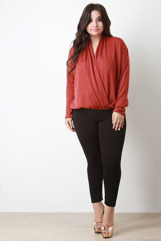 Melange Knit Surplice Drop Shoulder Top