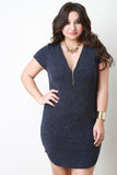 Melange Knit Zip Up Mini Dress