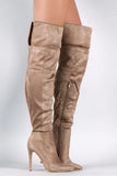 Suede Pointy Toe Cuff Over-The-Knee Stiletto Boots