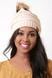Chunky Rib Knit Faux Fur Pom Pom Beanie