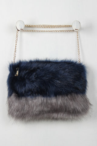 Two Tone Faux Fur Cross Body Bag