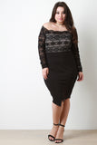 Scallop Lace Bardot Contrast Midi Dress