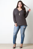 Ribbed Knit Squared Hem Sweater Top