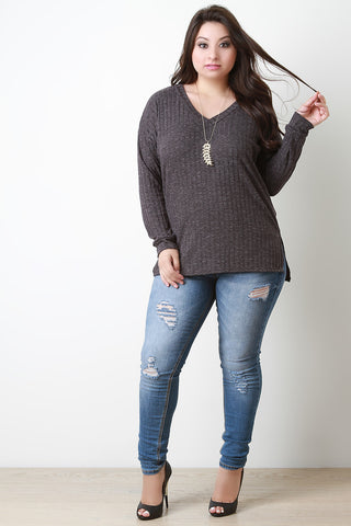 Ribbed Knit Squared Hem Sweater Top