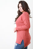 Ribbed Knit Squared Hem Sweater Top