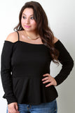 Cold Shoulder Long Sleeves Ruffle Hem Top