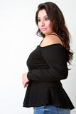 Cold Shoulder Long Sleeves Ruffle Hem Top