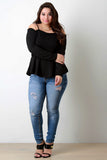 Cold Shoulder Long Sleeves Ruffle Hem Top