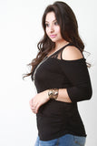 Lace Yoke Cold Shoulder Necklace Top