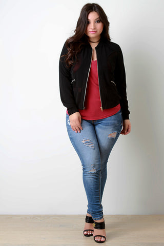 Mesh Panel Zipper Accent Zip-Up Jacket