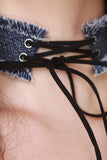Vintage Denim Frayed Corset Choker